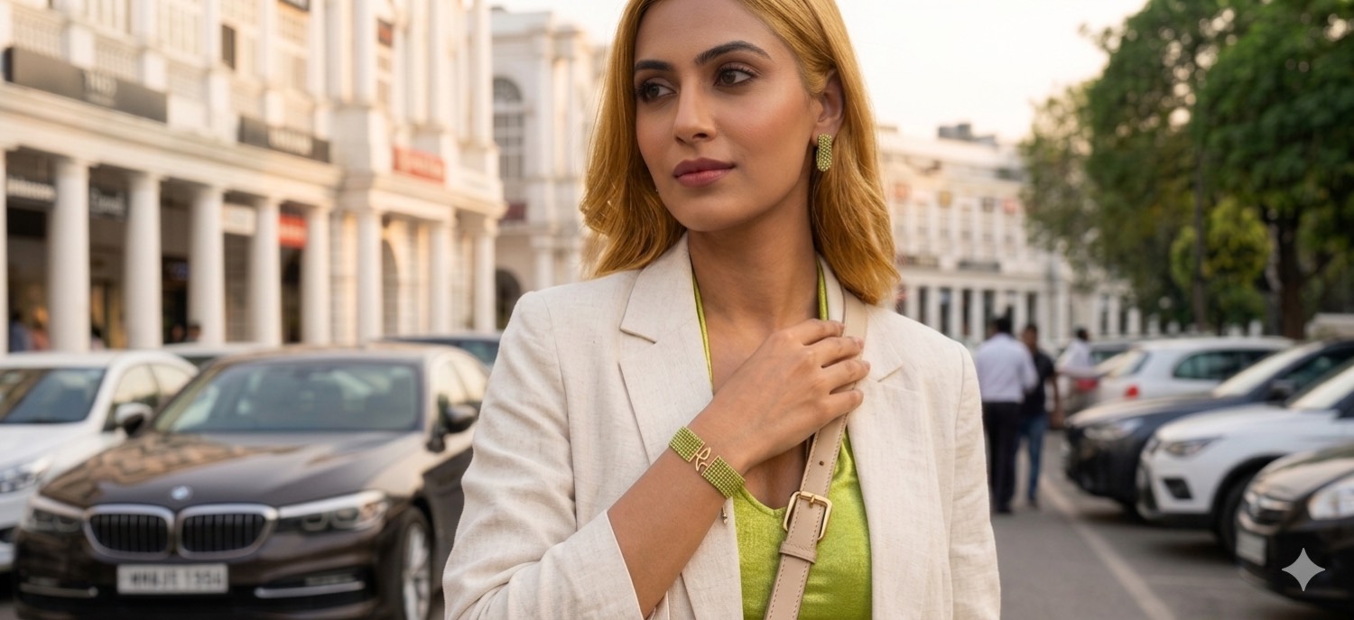 دستبند زنانه مدل نیمانی سبز رگه دار 